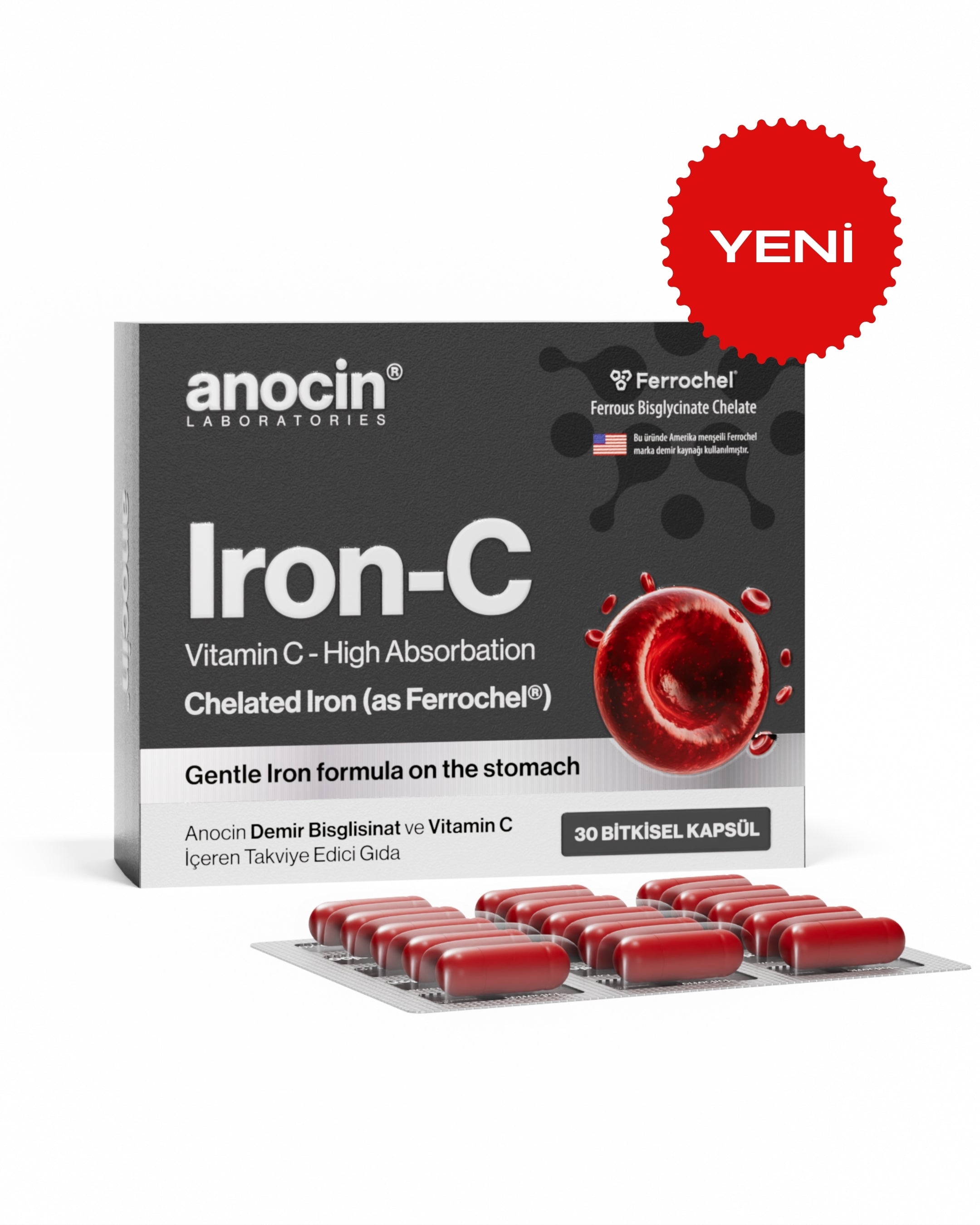 IRON-C 17 mg Maksimum Doz Demir | Ferrochel® Bisglisinat + C Vitamini