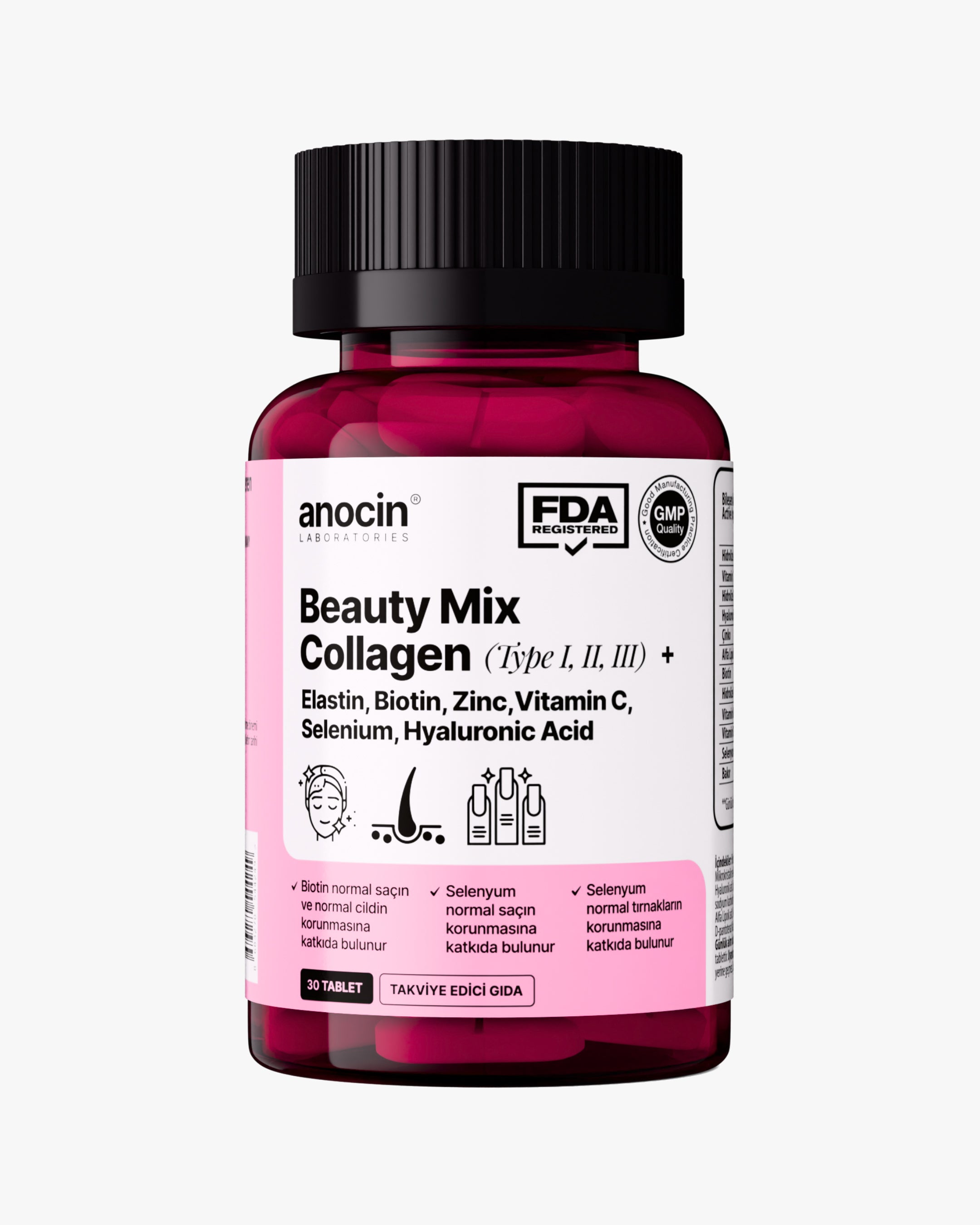 Beauty MIX Kolajen (Tip 1,2,3) Elastin, Biotin, Çinko, C Vitamini, Selenyum ve Hyaluronik Asit