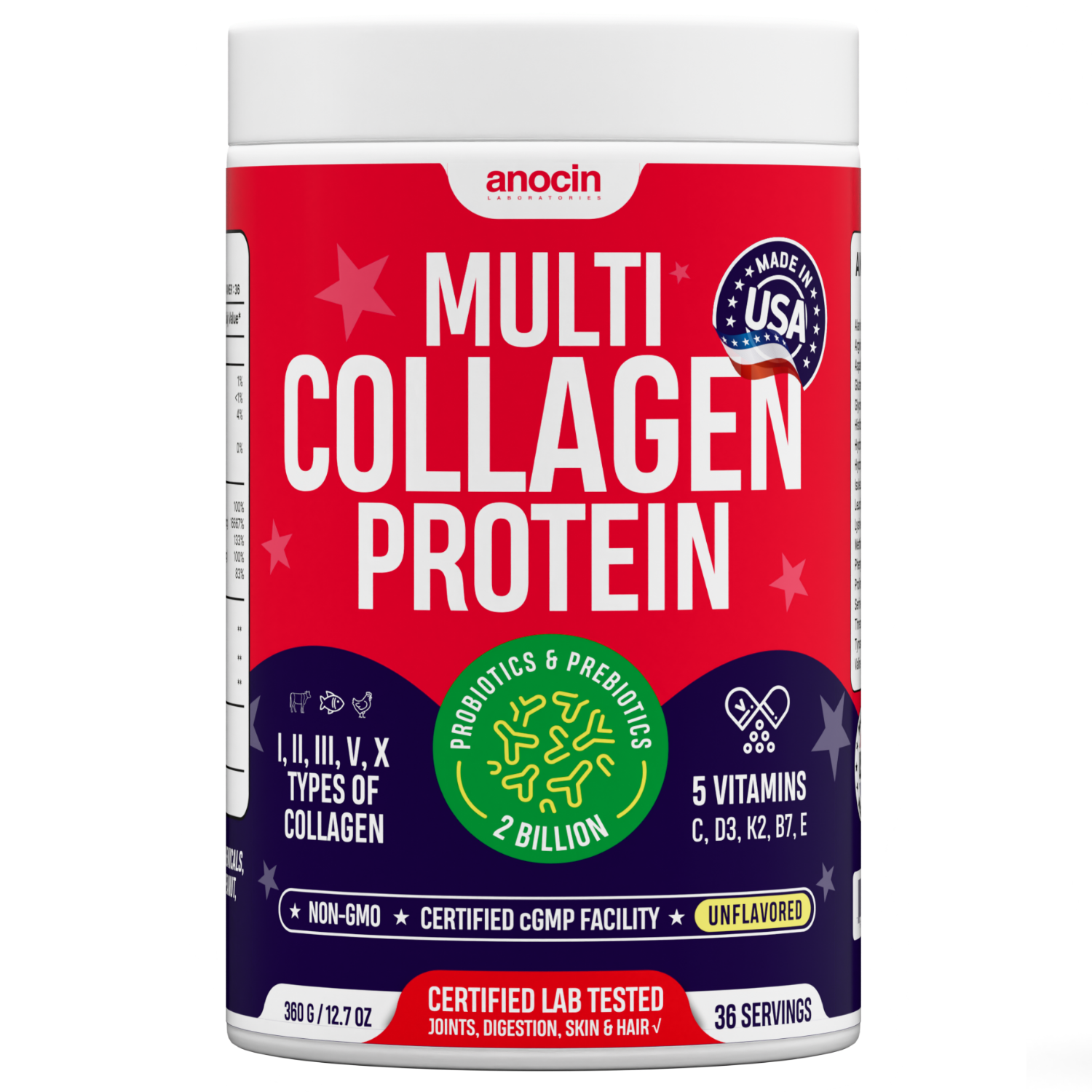 Multi Collagen Protein Peptides (Type I, II, III, V, X) + Vitamins + Pre-Preobiotics