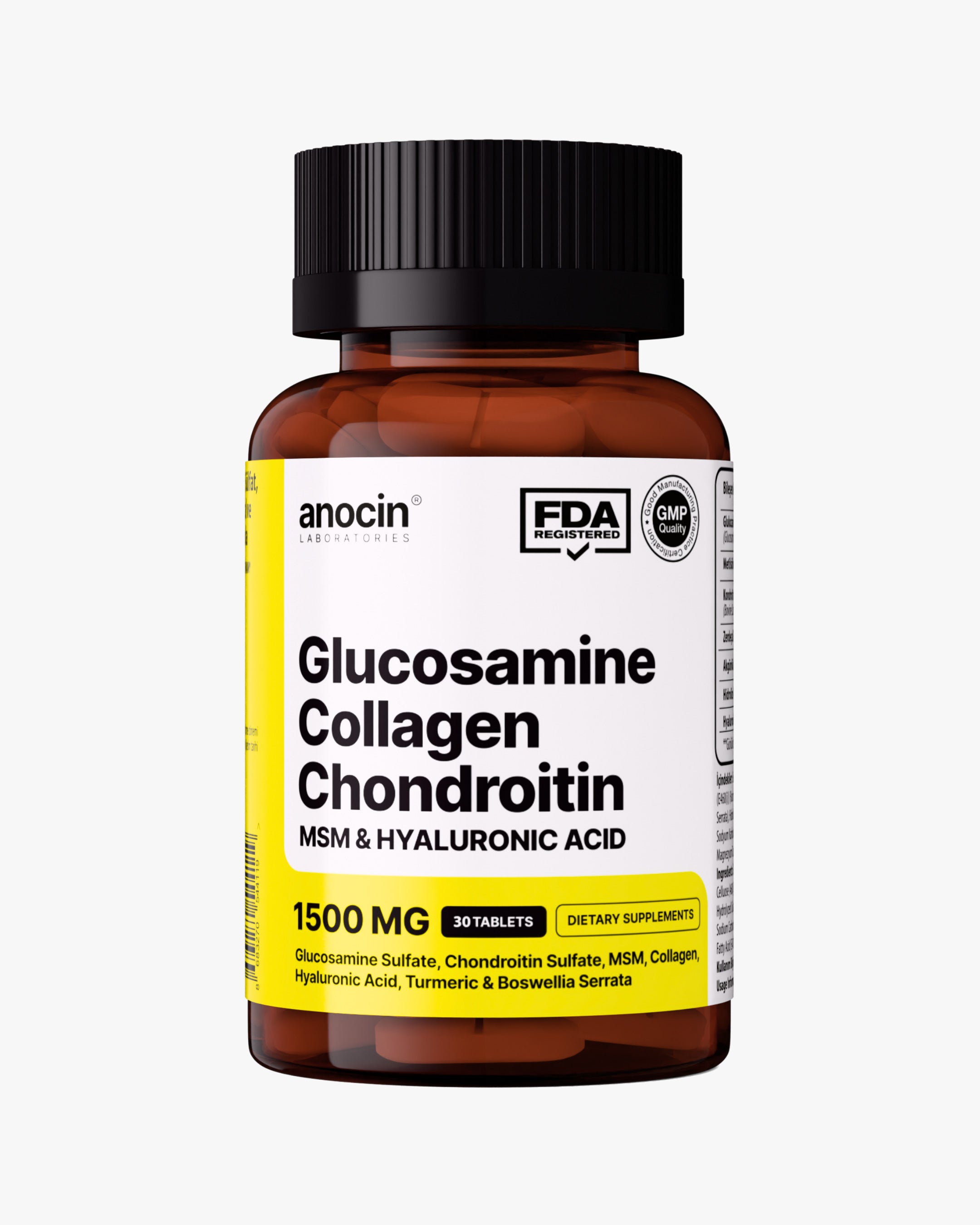 Glukozamin, MSM, Kondroitin Sülfat, Kolajen, Zerdeçal Özü, Akgünlük Ekstraktlı Tablet 1500 Mg
