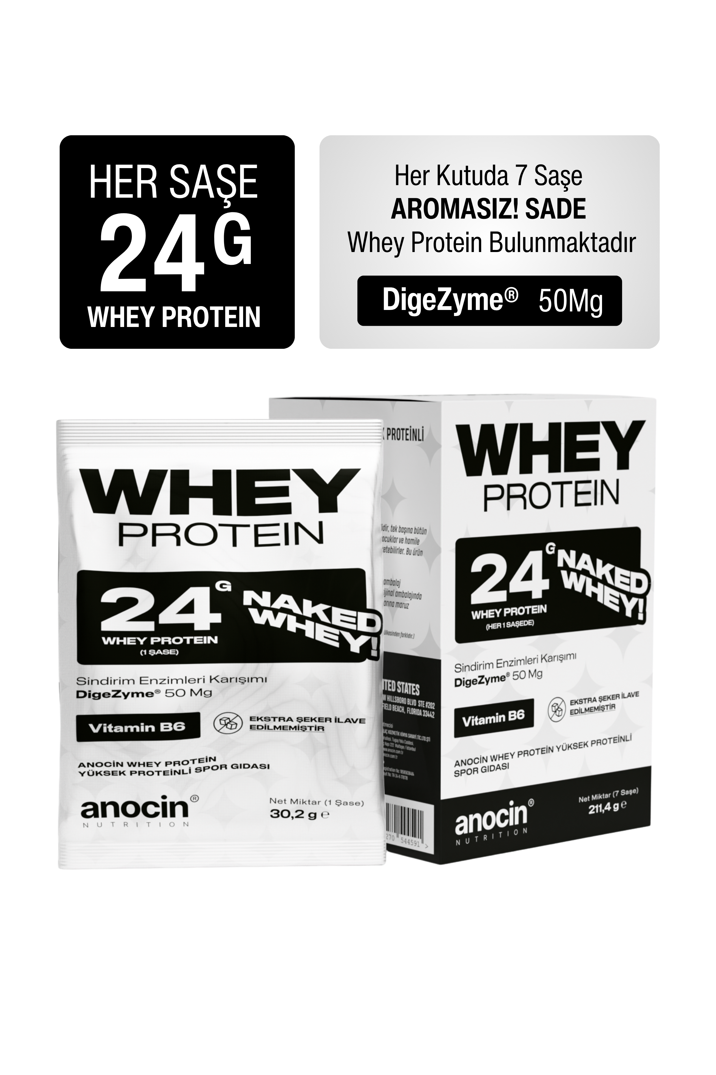 ANOCIN Whey Protein Sade (AROMASIZ) 24g Protein (7 Saşe)