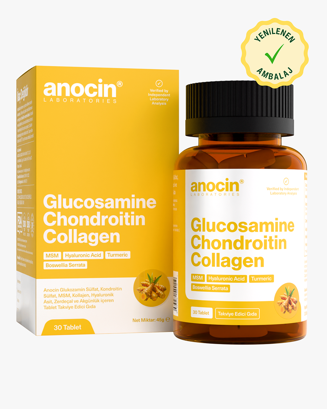 Glukozamin, MSM, Kondroitin Sülfat, Kolajen, Zerdeçal Özü, Akgünlük Ekstraktlı Tablet 1500 Mg