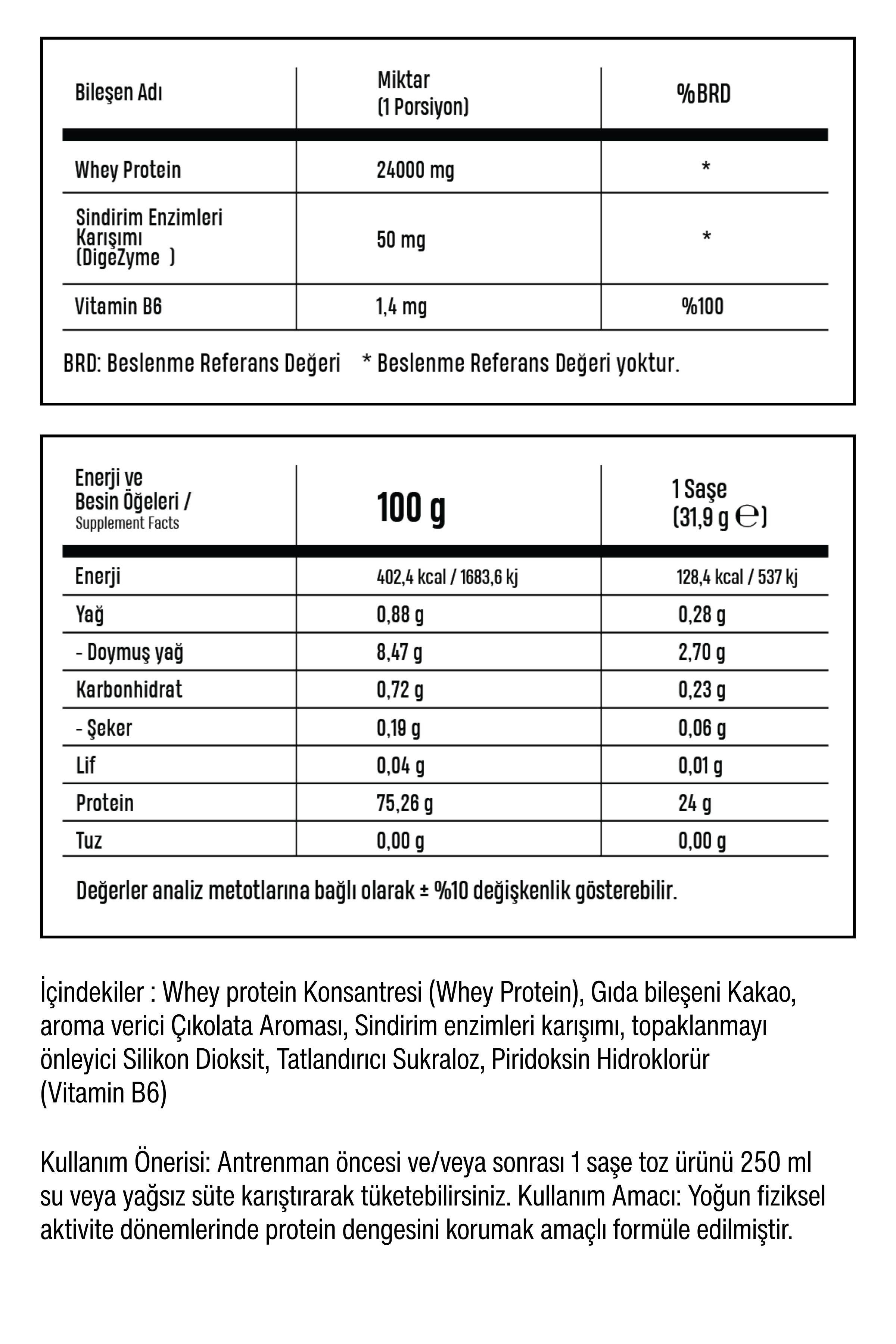 Whey Protein Çikolata Aromalı 24g Protein | Saşe Form 7’li Paket