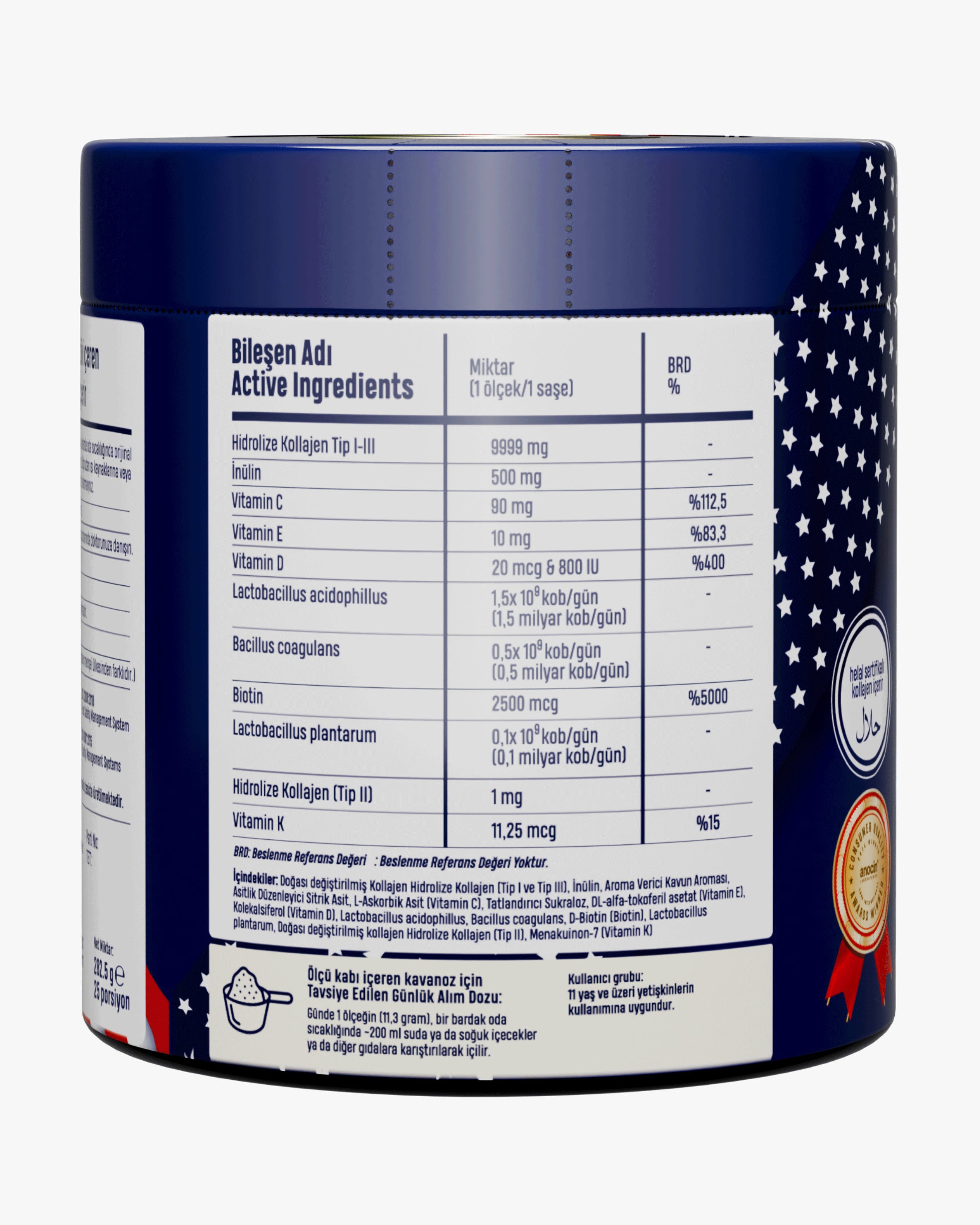 Kolajen (Tip I, II, III) + 18 Amino Asit + 5 Vitamin + 2 Milyar Probiyotik