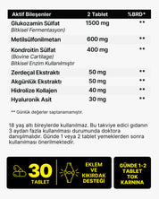 Glukozamin, MSM, Kondroitin Sülfat, Kolajen, Zerdeçal Özü, Akgünlük Ekstraktlı Tablet 1500 Mg