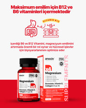 Magnezyum X4 - Sitrat, Taurat, Bisglisinat, Malat + Bromelain, D Vitamini, Kolajen (Tip 2), B6 Vitamini ve B12 Vitamini