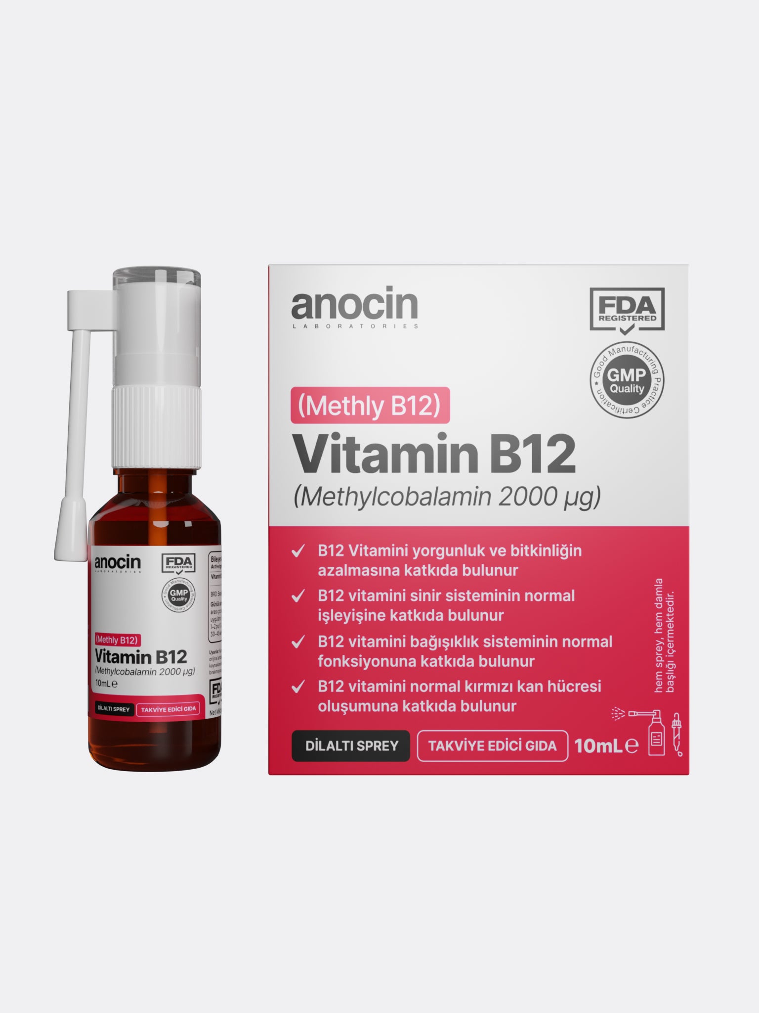 Vitamin B12 (MethylCobalamin) Sprey 1000 mcg 2000 ug 10 ml